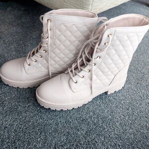 Fashion Nova Quilted Lace-Up Boots - Cream